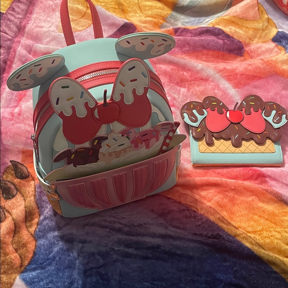 Rare Loungefly Ice Cream Sundae Mini Backpack & Wallet